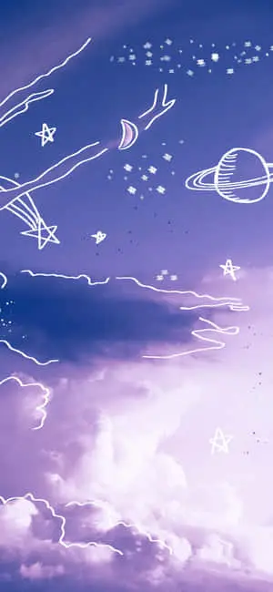 a purple sky with stars and planets