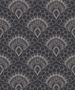 a gray and white pattern with a floral design