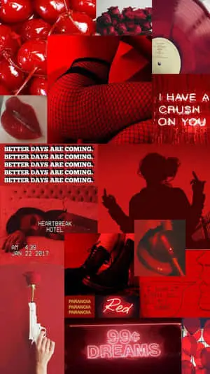 a collage of red and black pictures with a red heart