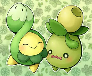 Budew With Smoliv Against Floral-Patterned Background