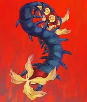 Centiskorch On Red Abstract Background