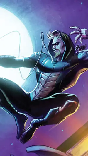 a comic book character flying in the air