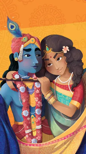 Krishna Iphone Radha Yellow Background