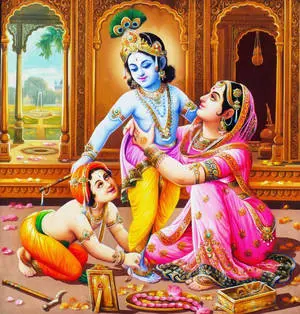 Krishna Ji With Yashoda And Friend