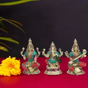 Divine Trio - Silver Figurines of Laxmi, Ganesh, and Saraswati