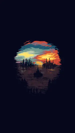 a cityscape with a sunset in the background