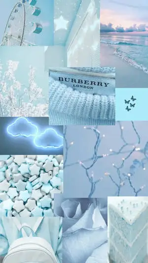 a collage of blue and white pictures