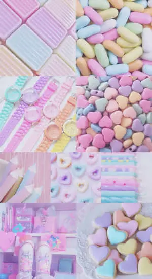 a collage of pictures of various pastel colored items