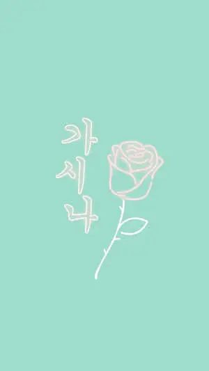 Rose Flower Outline In Pink And Green Aesthetic