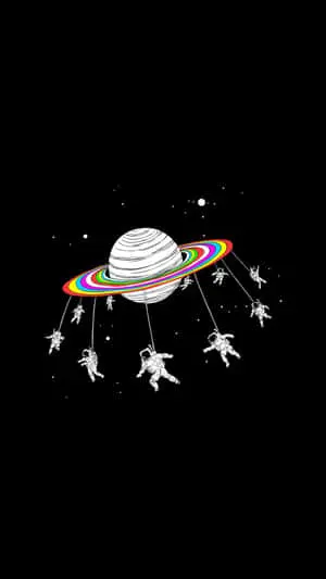 Trippy Astronaut In Space Playing Around Saturn