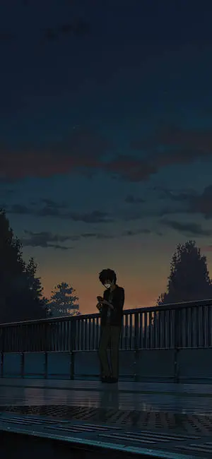 Anime character Taki from Your Name holding an iPhone